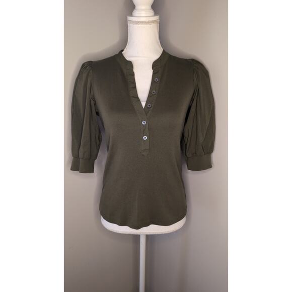 Veronica Beard basic Y2K style olive green button up polo - Picture 1 of 9